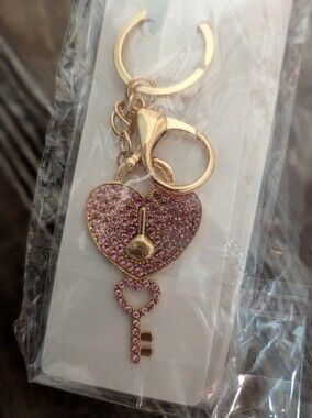 Gold-Tone Pink Crystal Heart Key Keychain - Women Accessories